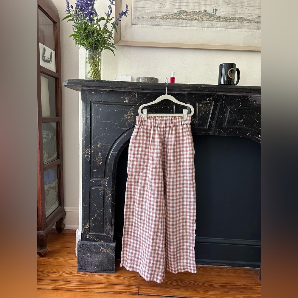 not PERFECT LINEN wide leg gingham pants XS